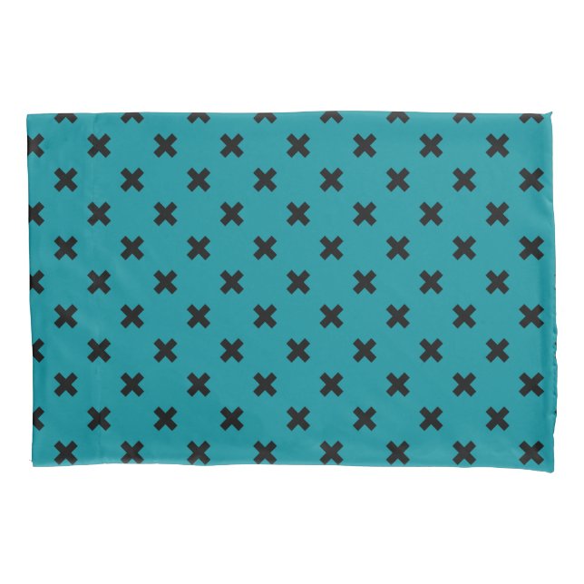 Housse D'oreillers Croix noire sur turquoise (devant)