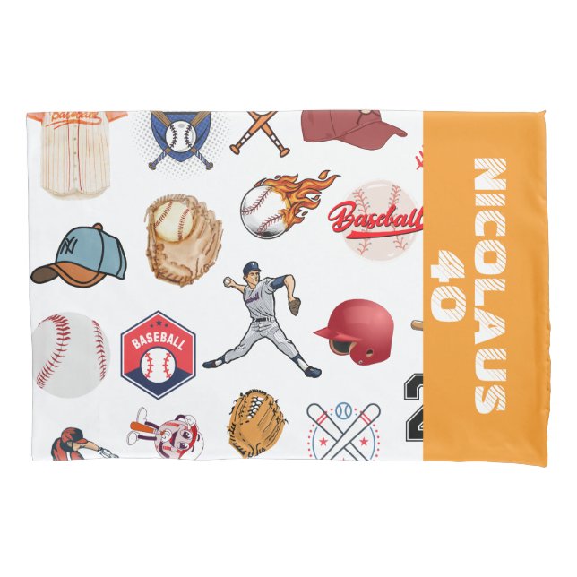 Housse D'oreillers Custom Baseball coach pattern in white and orange (devant)