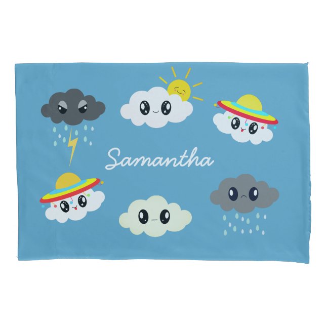 Housse D'oreillers Cute Blue Kawaii Météo Cloud Cartoon pour enfants (devant)