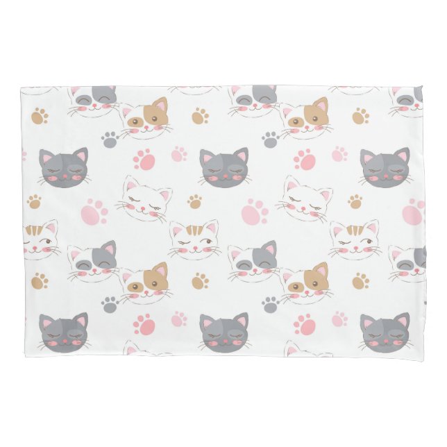 Housse D'oreillers Cute chat face chats souriants motif (devant-gauche)