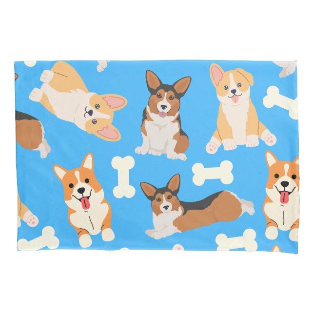 Housse D'oreillers Cute Corgi Motif bleu (devant)