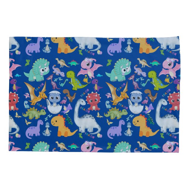 Housse D'oreillers Cute Dinosaur Motif sur Blue | (Dos)