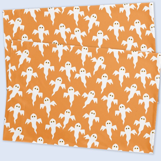 Housse D'oreillers Cute Ghost Orange Halloween (Fun ghost pattern orange pillowcase)