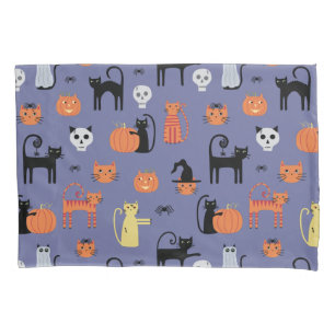 Housse D'oreillers Cute Halloween Chat Éffrayant pourpre