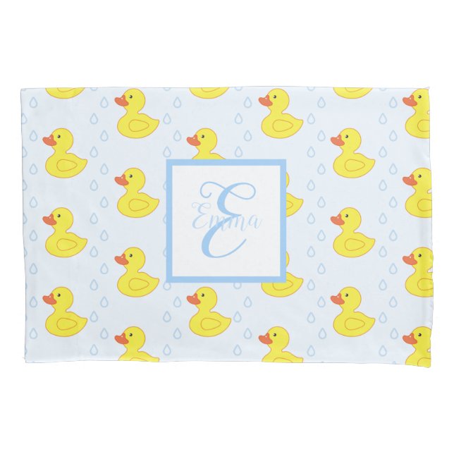 Housse D'oreillers Cute Jaune Canard Motif Monogramme Petite Fille (devant)