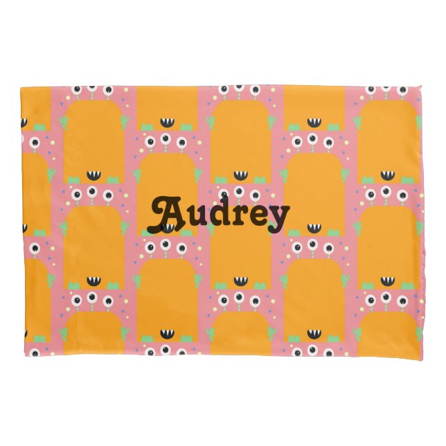 Housse D'oreillers Cute Monster Orange Nom Coussin Coque (devant)