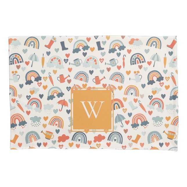 Housse D'oreillers Cute Orange Blue Spring Rainbow Clouds Motif (devant)