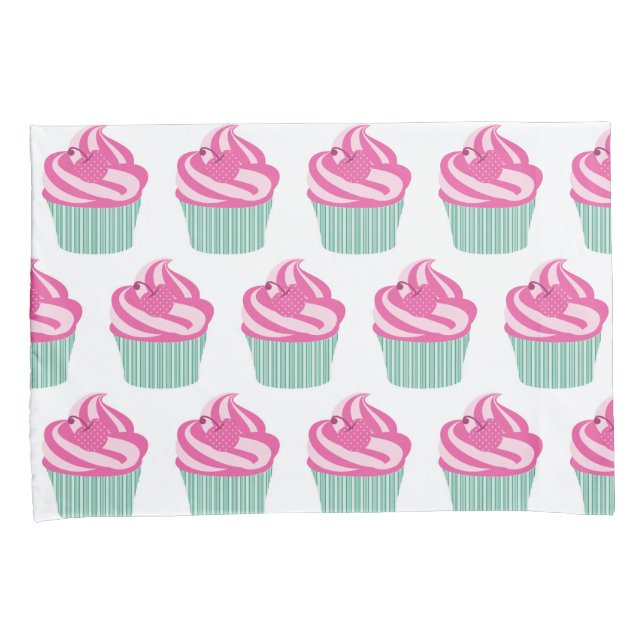 Housse D'oreillers Cute Pink Cupcakes Pattern Pastel Pink and White (devant-Droit)