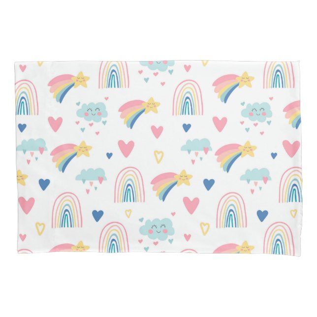 Housse D'oreillers Cute Rainbow Hearts & Clouds Motif (devant)