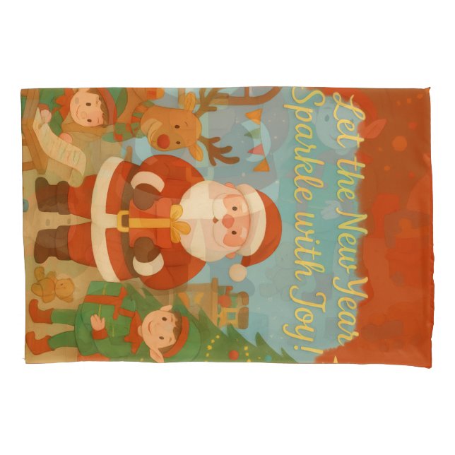 Housse D'oreillers Cute Santa & Elves New Year Holiday Card (devant)