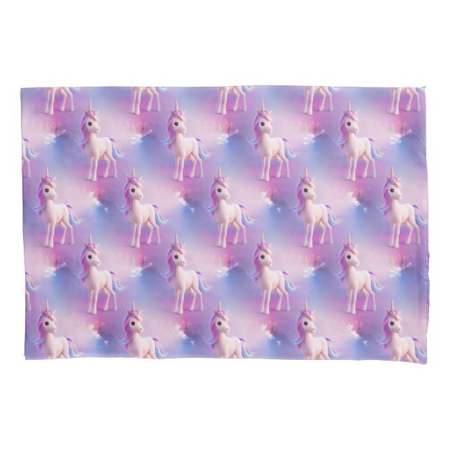 Housse D'oreillers Cute White Unicorne Avec Motif rose et bleu Mane (devant)