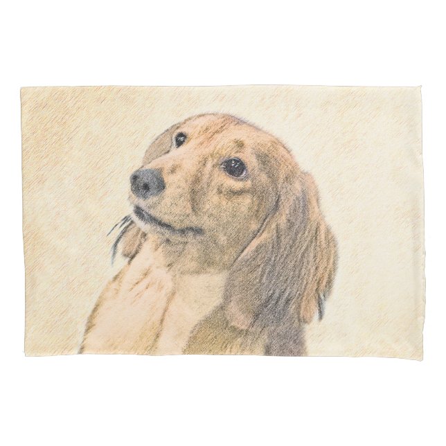 Housse D'oreillers Dachshund (Longhaerien) Peinture - Art Chien origi (devant)