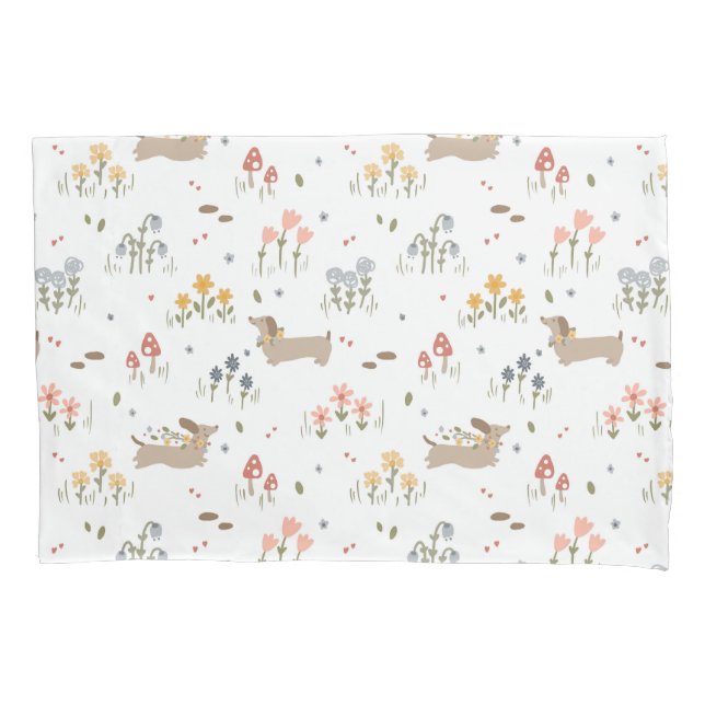 Housse D'oreillers Dachshund Lover Weiner Chien Saucisse Chien Fleur  (devant)