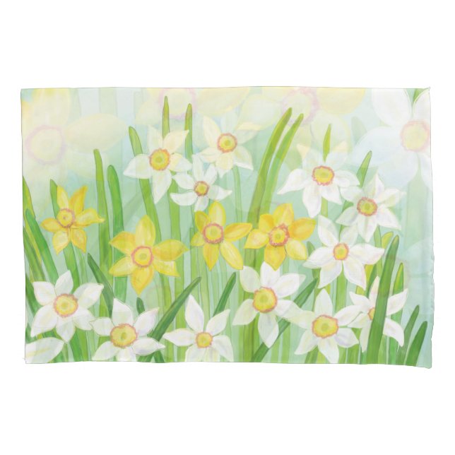 Housse D'oreillers Daffodiques à ressort blanc et jaune (devant)