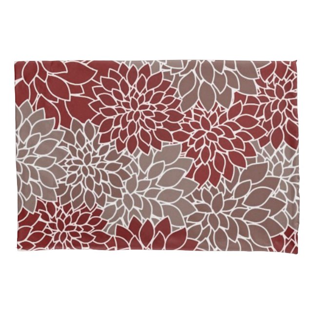 Housse D'oreillers Dahlias rouge et argent (devant)