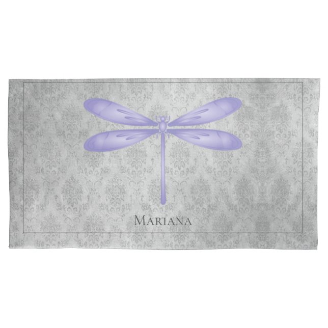 Housse D'oreillers Damas de libellule violette (devant)
