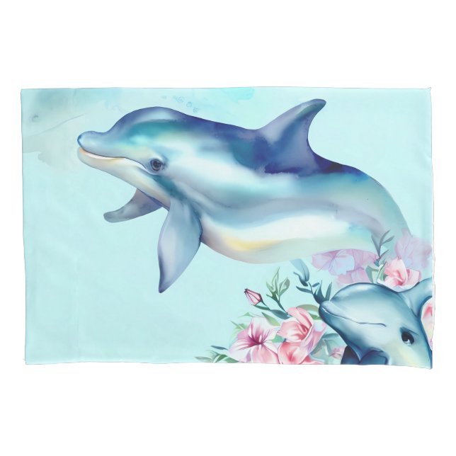 Housse D'oreillers Dauphin aquarelle peint (devant)