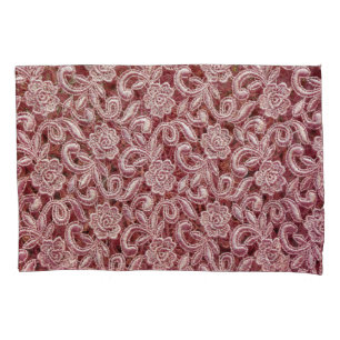 Housse D'oreillers Dentelle rose, motif de roses anciennes.
