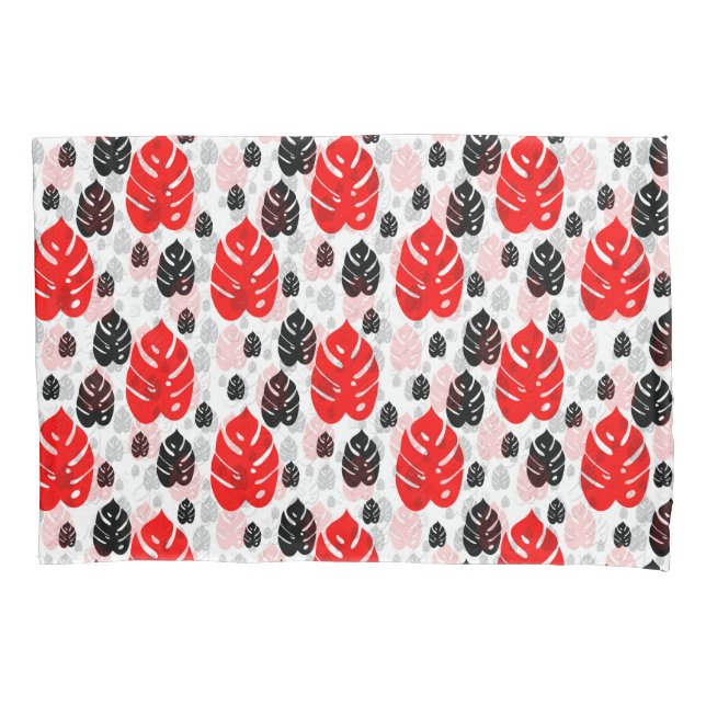 Housse D'oreillers Design Motif d'illustration de feuille noire rouge (devant)