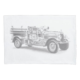 Housse D'oreillers dessin au crayon vintage pour camion à feu