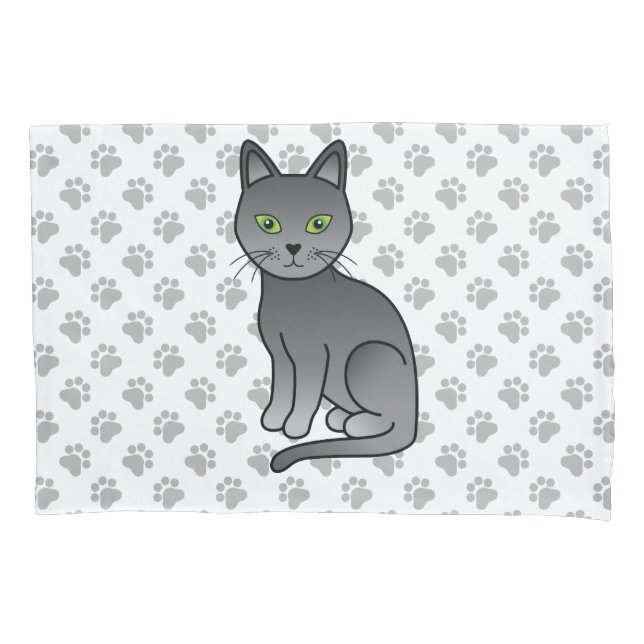 Housse D'oreillers Dessin de chat bleu russe illustrant & pattes (devant)
