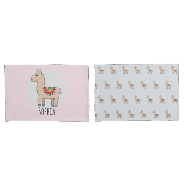 Housse D'oreillers Dessin et nom des jeunes filles jote Rainbow Llama (devant-Set)