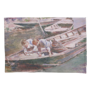 Housse D'oreillers Deux garçons en bateau (par Theodore Robinson)