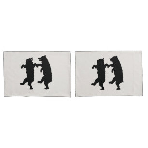 Housse D'oreillers Deux Ours Noir Danse Silhouette Blanc