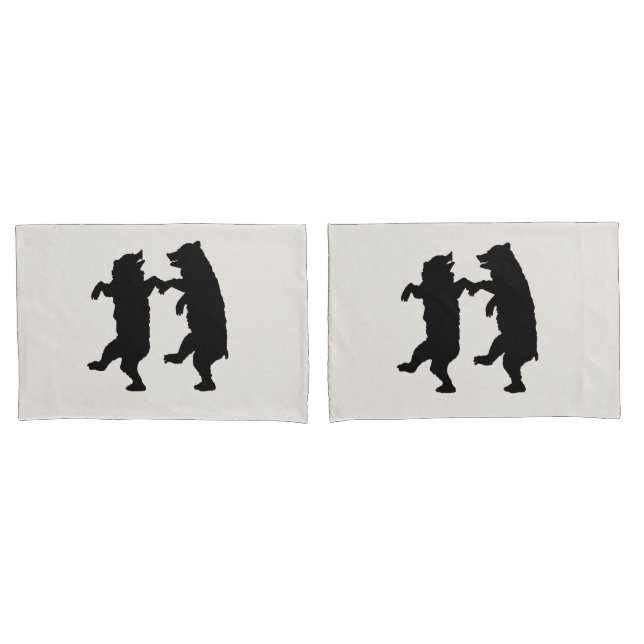 Housse D'oreillers Deux Ours Noir Danse Silhouette Blanc (devant-Set)