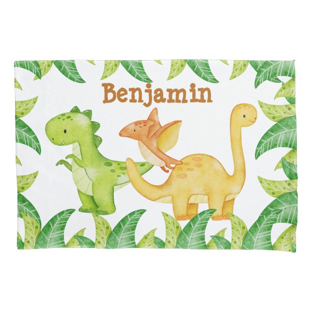 Housse D'oreillers Dinosaure aquarelle nom personnalisé (devant)