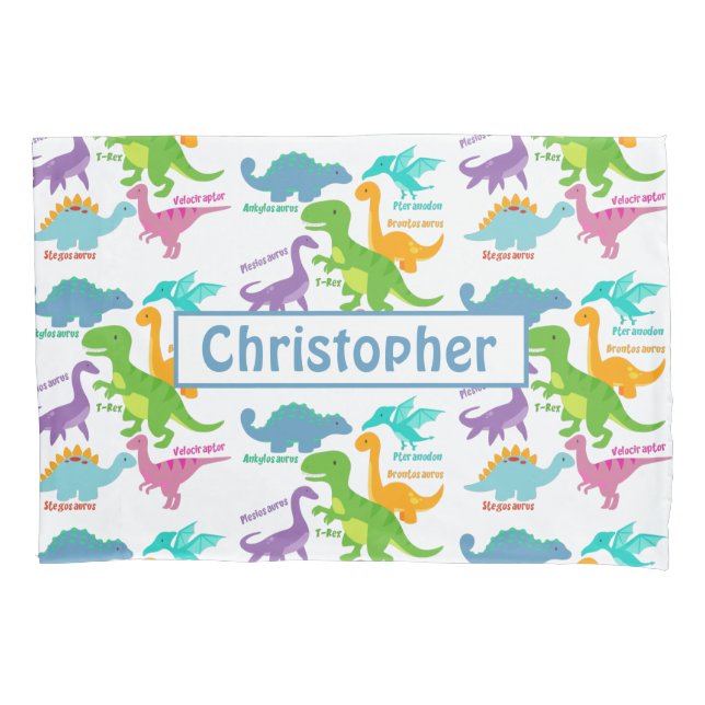 Housse D'oreillers Dinosaure Et Noms De Petits Enfants (devant)