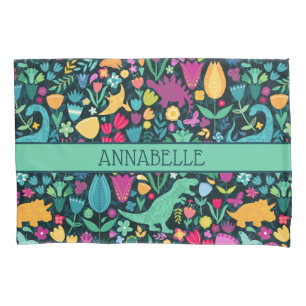Housse D'oreillers Dinosaure Floral Folk Silhouettes Belles Filles
