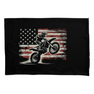 Housse D'oreillers Dirt Bike American Flag Motocross Biker Vintage US