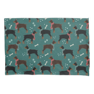 Housse D'oreillers Dobermans rouges et noirs dans Scarves Motif d'hiv