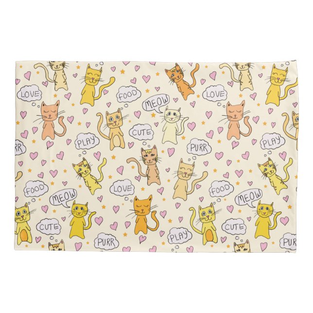 Housse D'oreillers Doodles chats mignons paire Motif (Dos-gauche)
