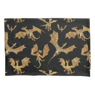 Housse D'oreillers Dragon noir et or