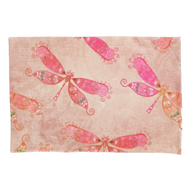 Housse D'oreillers Dragonflies Boho en rose (devant)
