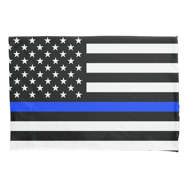 Housse D'oreillers Drapeau de police de la ligne bleue mince (devant)