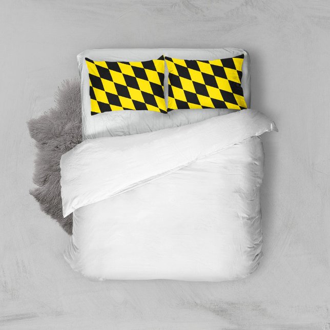 Housse D'oreillers Drapeau diamant de Bavière noire et jaune Motif (Créateur téléchargé)