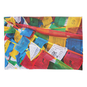 Housse D'oreillers Drapeaux de prière tibétains colorés - Tibet