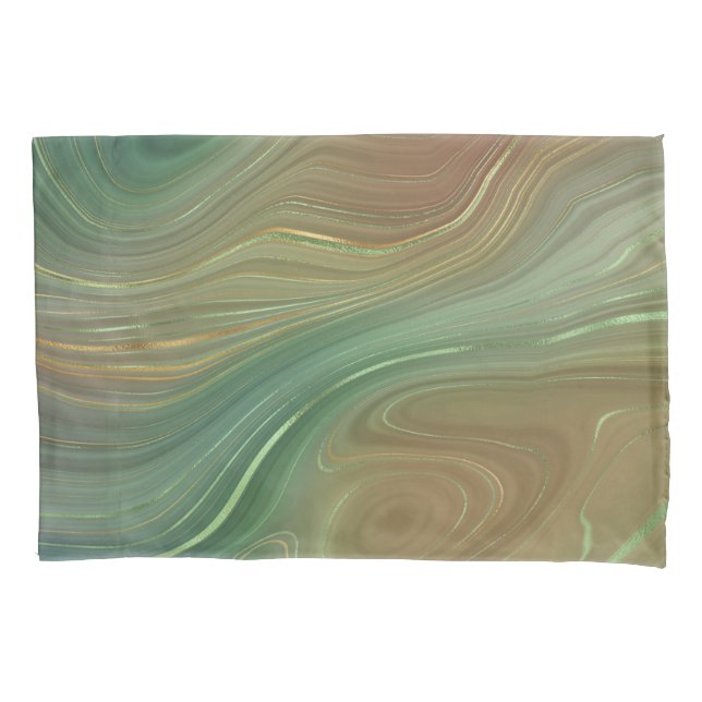 Housse D'oreillers Earthy Emerald Strata | Agate d'encre verte et dor (devant)