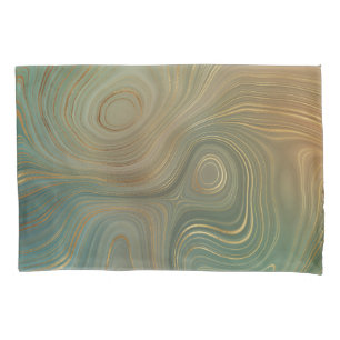 Housse D'oreillers Earthy Olive Strata   Agate d'encre verte et dorée