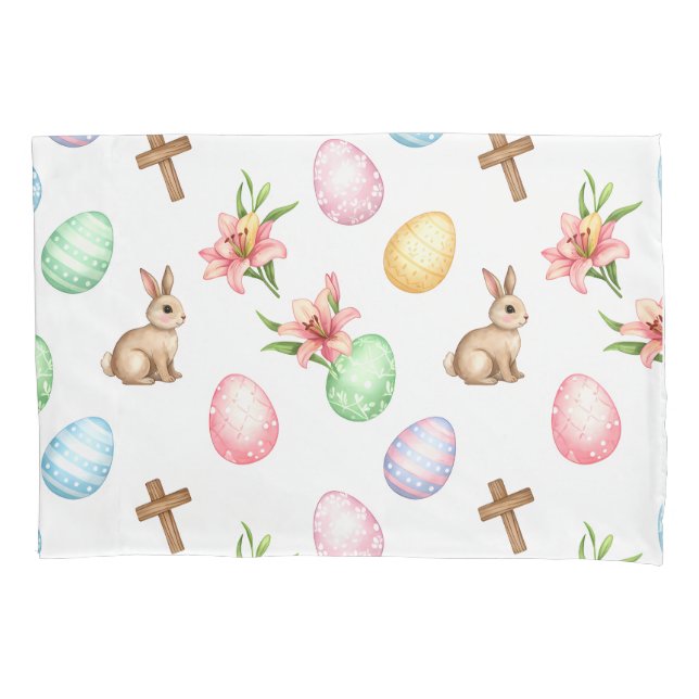 Housse D'oreillers Easter Grace – Seamless Pastel Bunny & Cross Patte (devant)