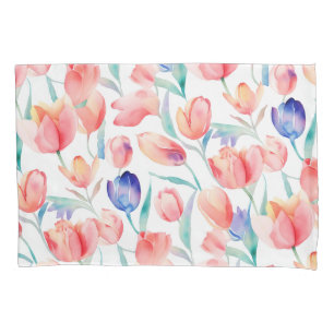 Housse D'oreillers Eau-couleur Tulipes Motif Pillowcase