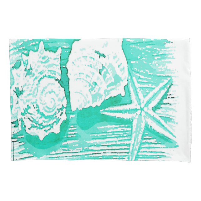 Housse D'oreillers eau de la plage côtière coquillage turquoise étoil (devant-gauche)