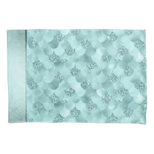 Housse D'oreillers Échelle Mermaid Luxe   Monnaie de mer vert Aqua Sh