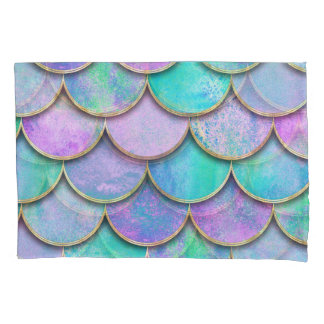 Housse D'oreillers Échelles de sirène : motif d'onde aquarelle.