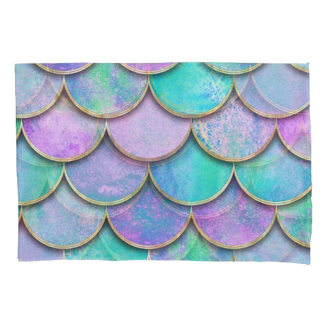 Housse D'oreillers Échelles de sirène : motif d'onde aquarelle. (devant)