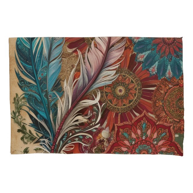 Housse D'oreillers Eclectique Boho Chic Mandala à Plumes  (devant-gauche)