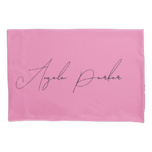 Housse D'oreillers Écriture manuscrite Nom professionnel simple rose